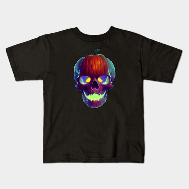 Pumpkin Halloween skull II Kids T-Shirt by Northern Coven Apparel